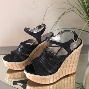 NINE WEST Black Open Toe Platform Wedge Heel Sandals, size 6